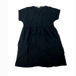 Briggs New York Women's Black Short Sleeve V-Neck Dress | Linen Blend | Medium